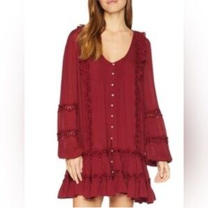 Free People Snow Angel Red Burgundy Mini Dress Oversized XS